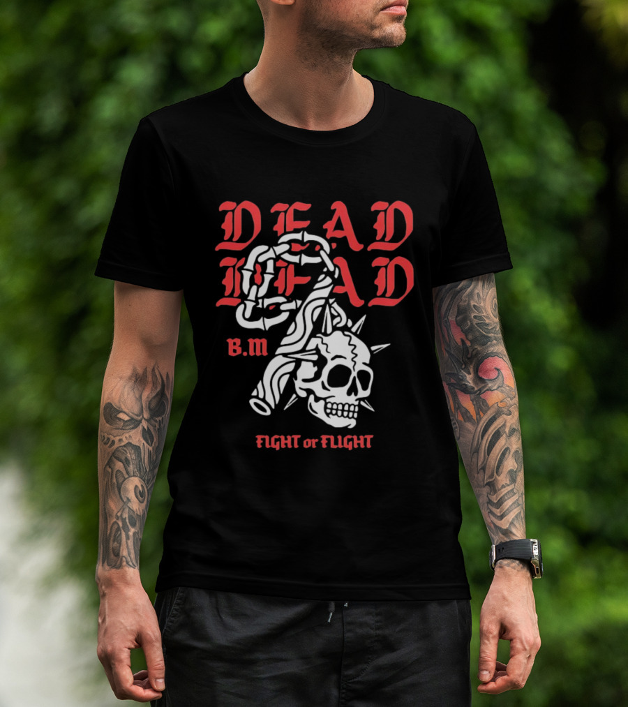Dead Head BM Fight Or Flight Skull Gripped By Hand Spiked Chain T-Shirt