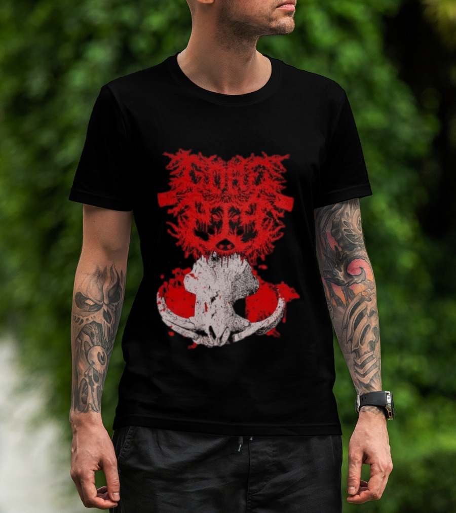 Gore Boar Skull Red Face Death Metal Hardcore T-Shirt