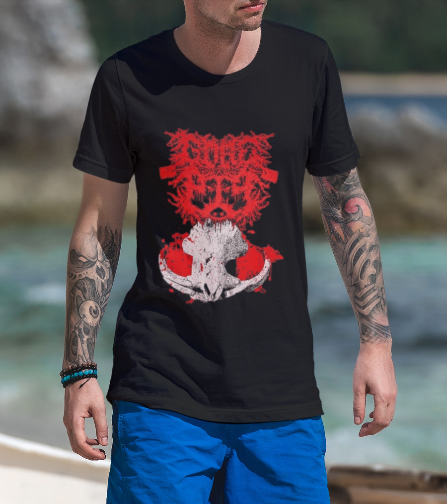 Gore Boar Skull Red Face Death Metal Hardcore T-Shirt