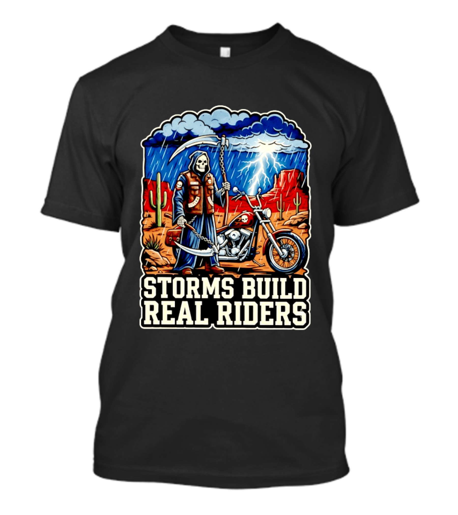 Real Riders Grim Reaper Motorcycle Storm Adventure T-Shirt