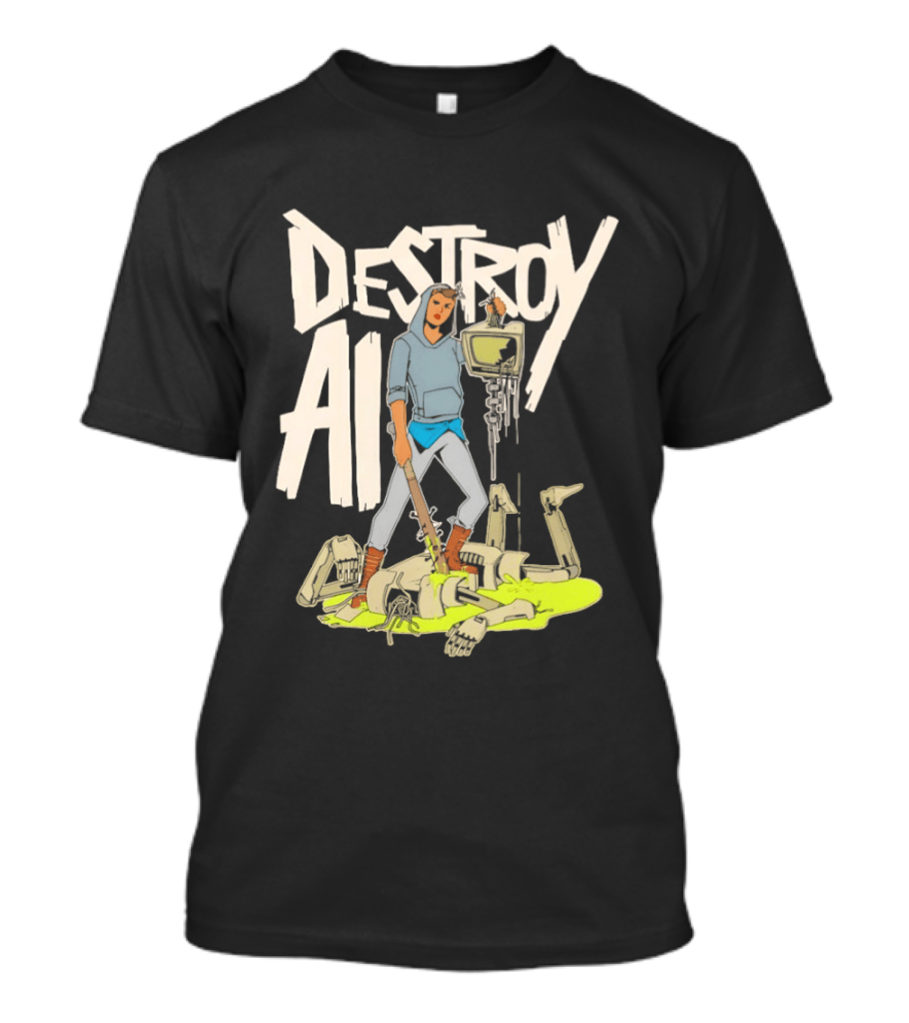 Destroy AI Sci Fi Cyberpunk Robot Resistance Heroic Battle Scene T-Shirt