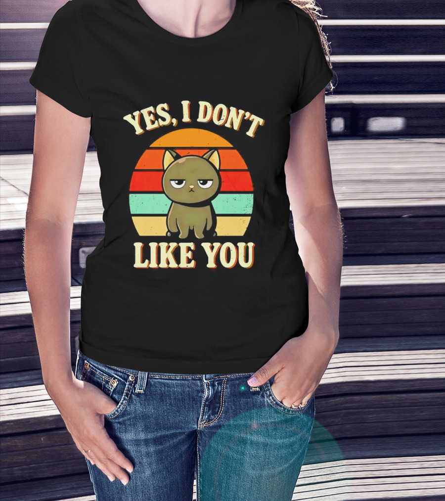 Yes I Don't Like You Grumpy Cat Retro Sunset T-Shirt