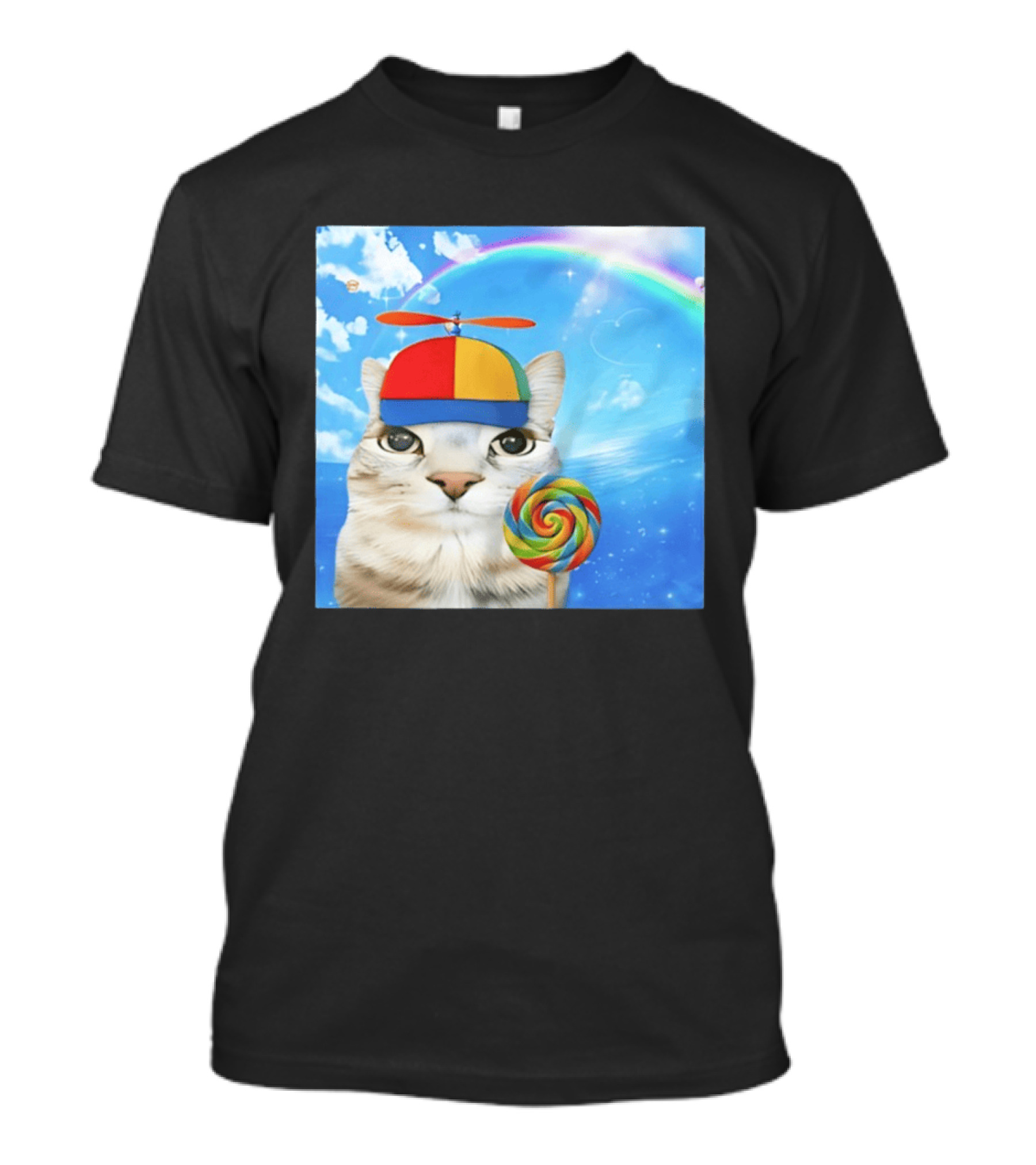 Happy Cat Rainbow Lollipop Dreamcore Brainrot Meme Weirdcore Aesthetic T-Shirt