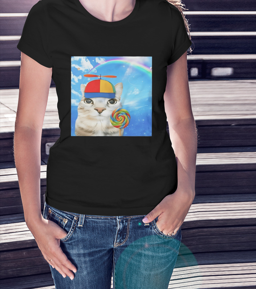 Happy Cat Rainbow Lollipop Dreamcore Brainrot Meme Weirdcore Aesthetic T-Shirt