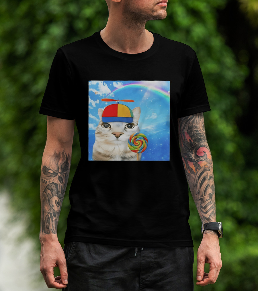 Happy Cat Rainbow Lollipop Dreamcore Brainrot Meme Weirdcore Aesthetic T-Shirt