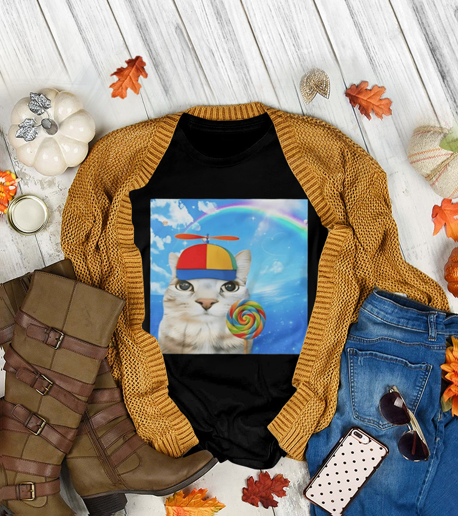 Happy Cat Rainbow Lollipop Dreamcore Brainrot Meme Weirdcore Aesthetic T-Shirt