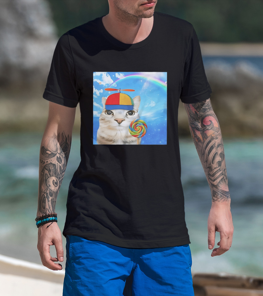 Happy Cat Rainbow Lollipop Dreamcore Brainrot Meme Weirdcore Aesthetic T-Shirt