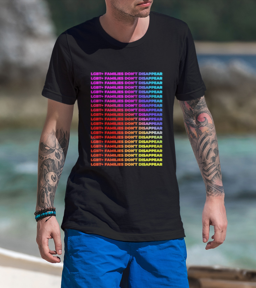 LGBT+ Families Don't Disappear Rainbow Text Pride Celebration T-Shirt