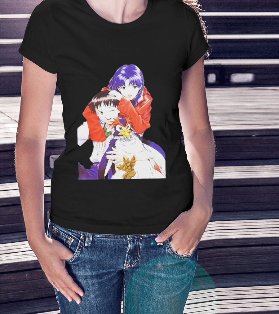 Shinji Ikari Misato Katsuragi Pen Pen Neon Genesis Evangelion Anime Characters T-Shirt