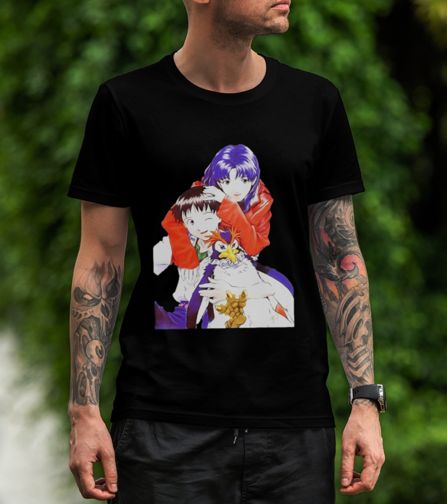 Shinji Ikari Misato Katsuragi Pen Pen Neon Genesis Evangelion Anime Characters T-Shirt