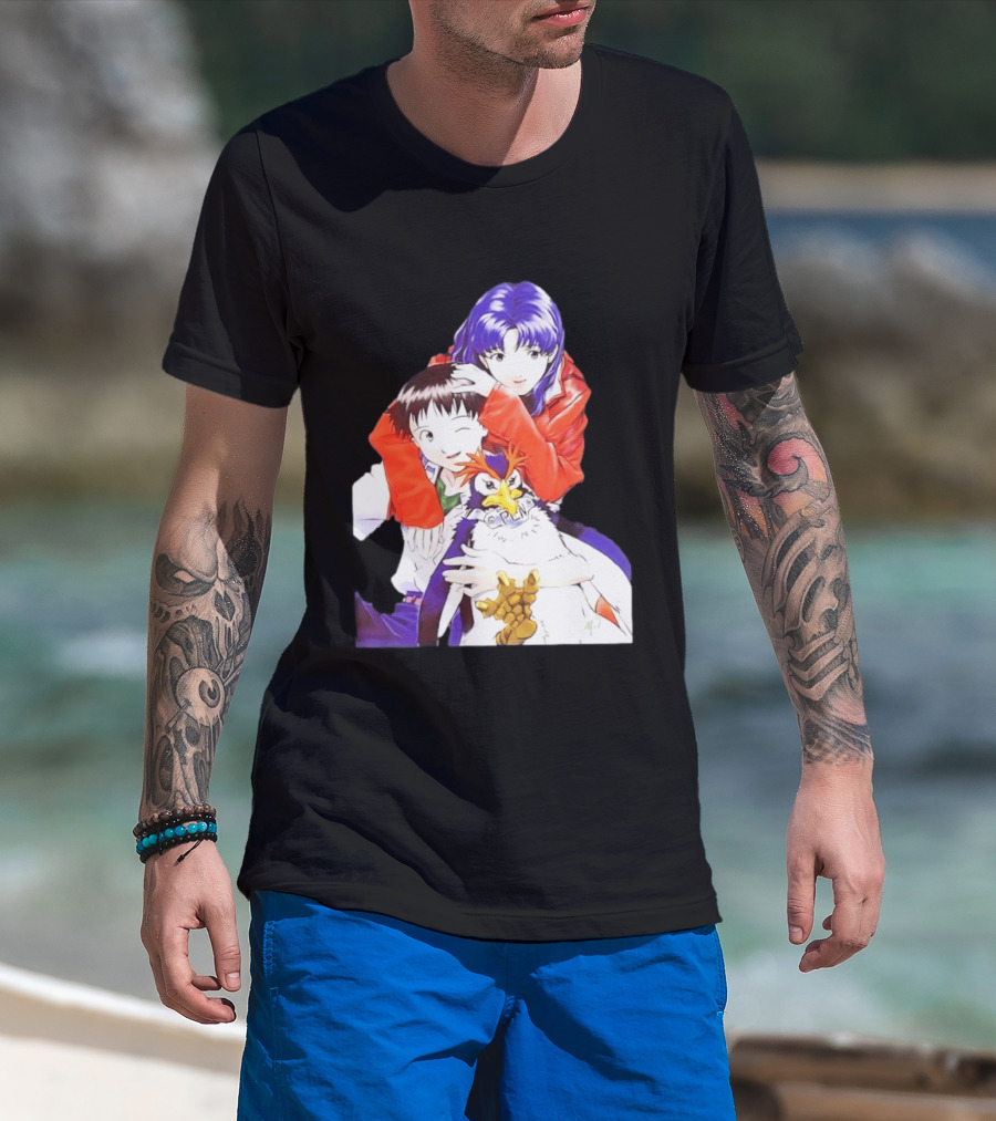 Shinji Ikari Misato Katsuragi Pen Pen Neon Genesis Evangelion Anime Characters T-Shirt