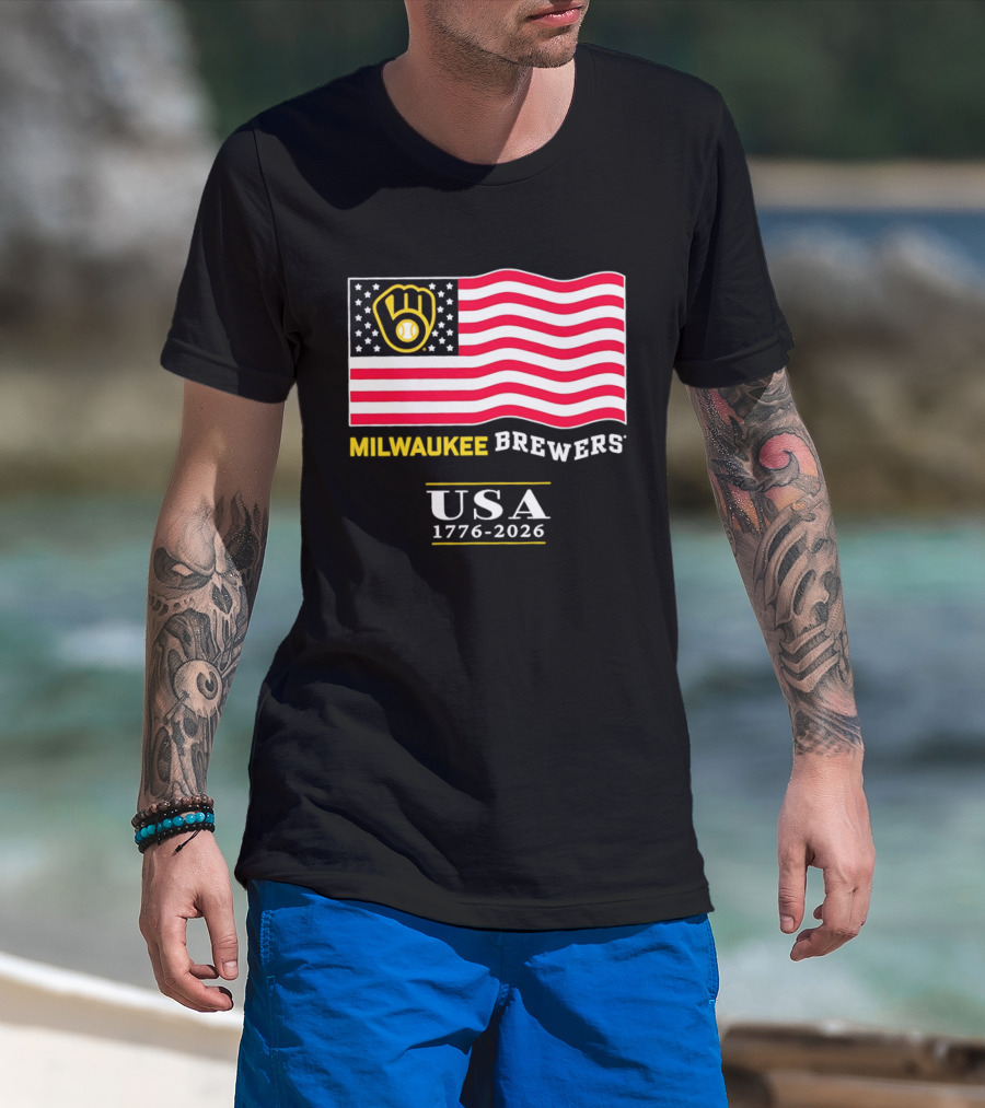 Milwaukee Brewers USA 1776 2026 American Flag Baseball Team T-Shirt