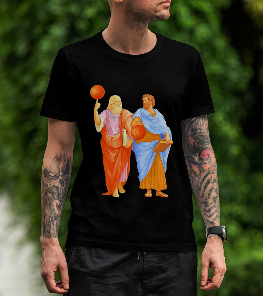 Plato Spinning Basketball Aristotle Playing Basketball In Ancient Greek Philosophy Duel T-Shirt