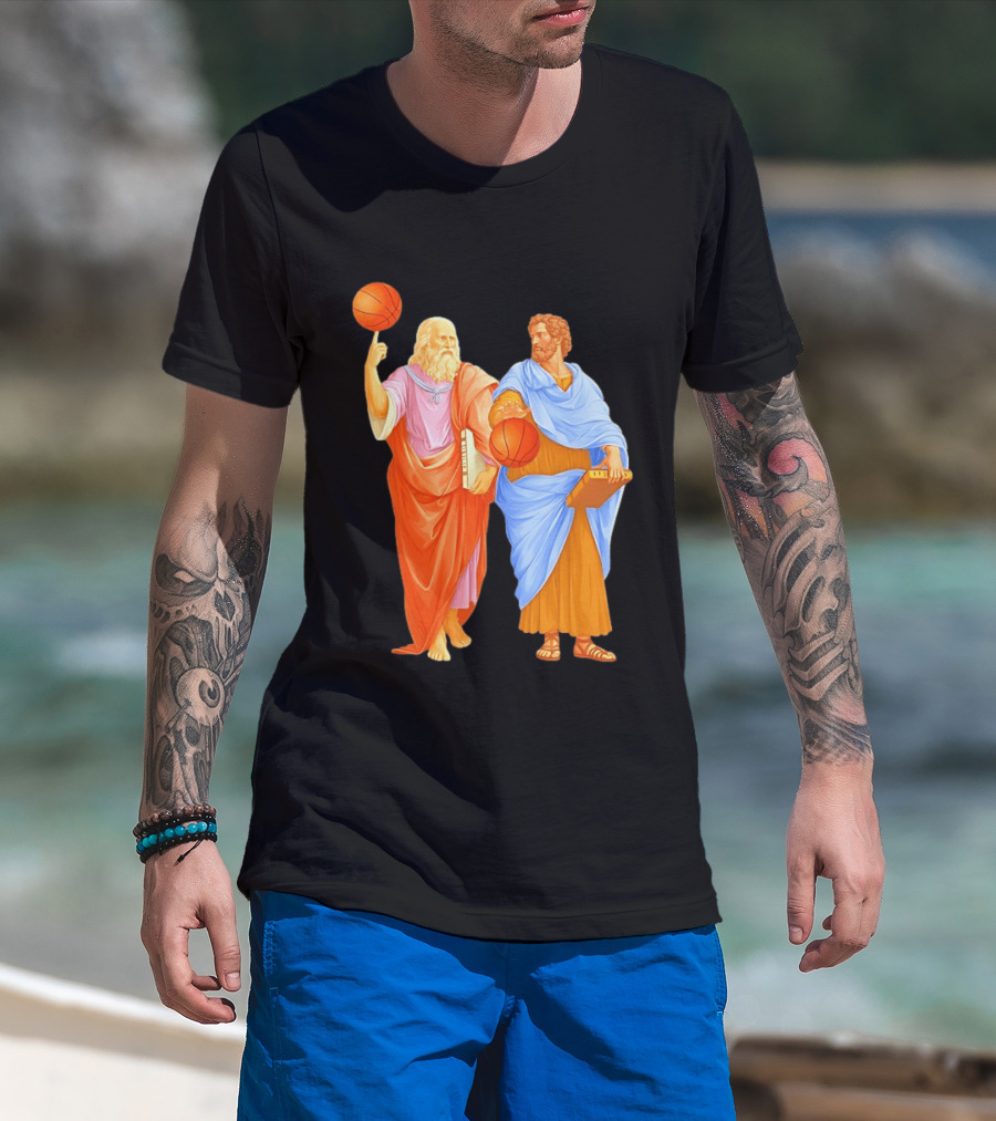 Plato Spinning Basketball Aristotle Playing Basketball In Ancient Greek Philosophy Duel T-Shirt