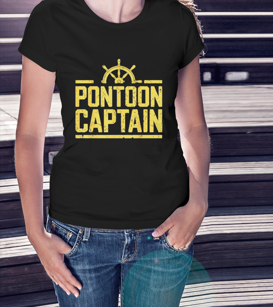 Pontoon Captain Ship Wheel Nautical Boating Adventure T-Shirt
