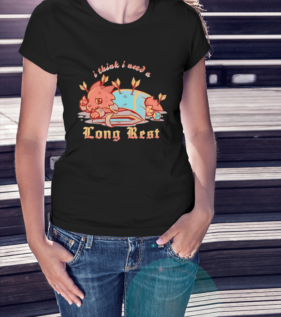 I Think I Need A Long Rest Warrior Cat Lying With Arrows DnD T-Shirt