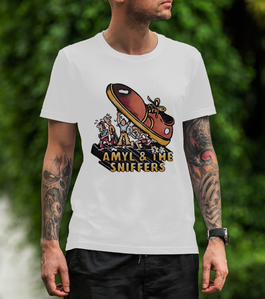 Amyl And The Sniffers Cartoon Giant Shoe Stomping T-Shirt