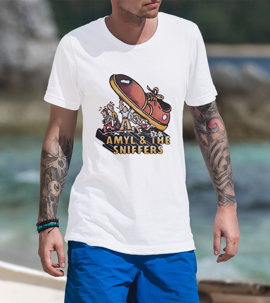 Amyl And The Sniffers Cartoon Giant Shoe Stomping T-Shirt