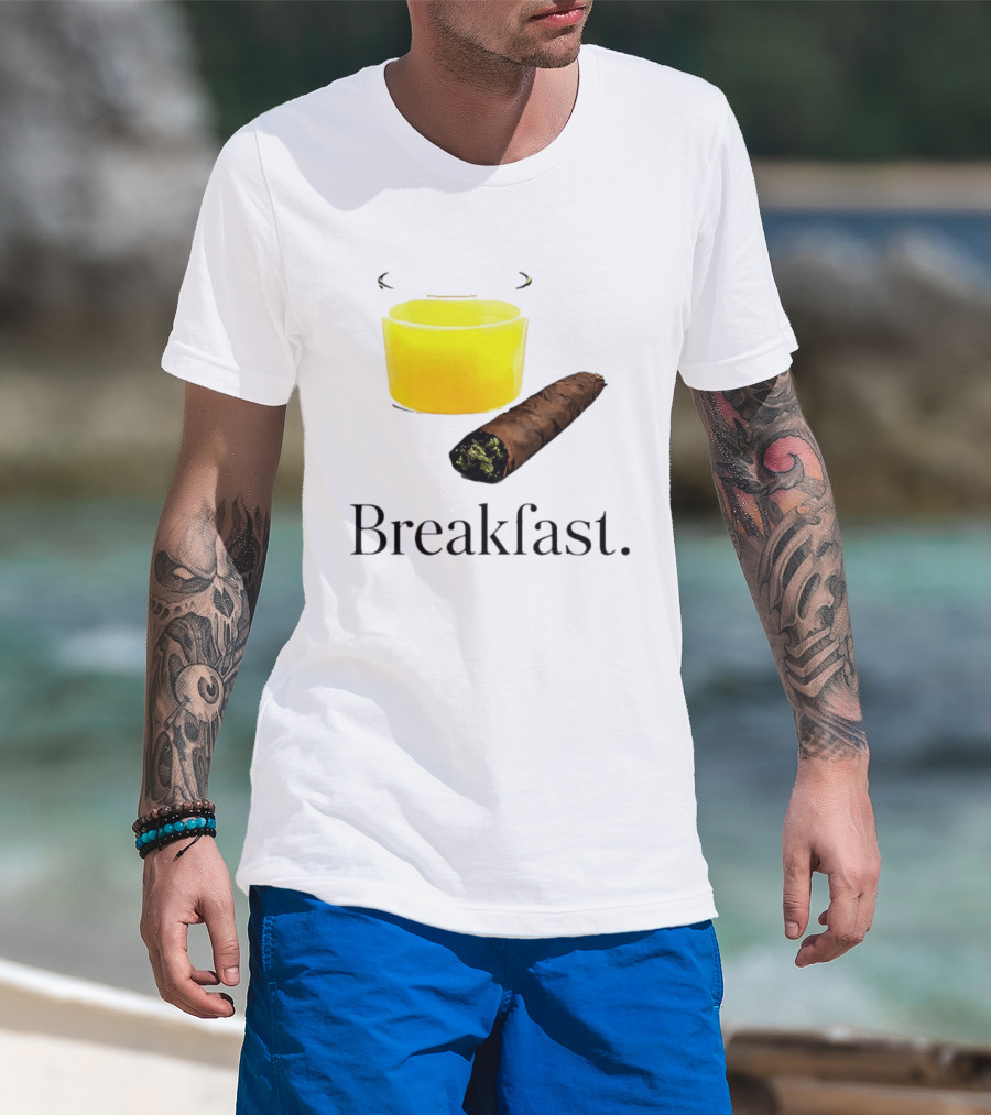 Breakfast Juice And Blunt Retro Humor With Glass And Cigar T-Shirt