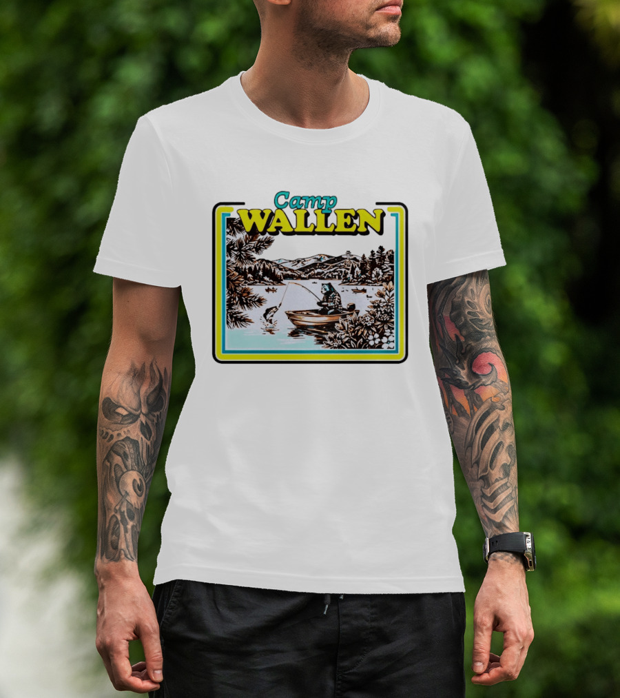 Camp Wallen Bear Fishing In Lake And Mountains Scene T-Shirt