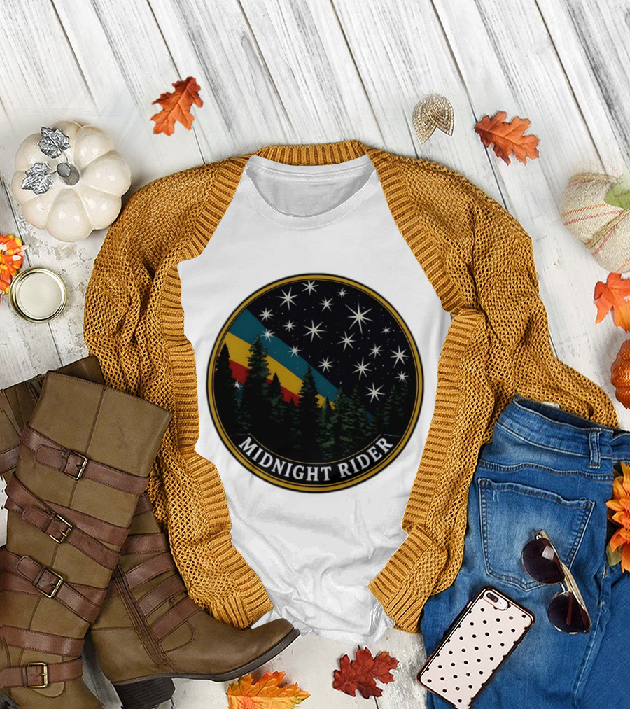 Midnight Rider Starry Night Pine Forest Retro Spectrum T-Shirt