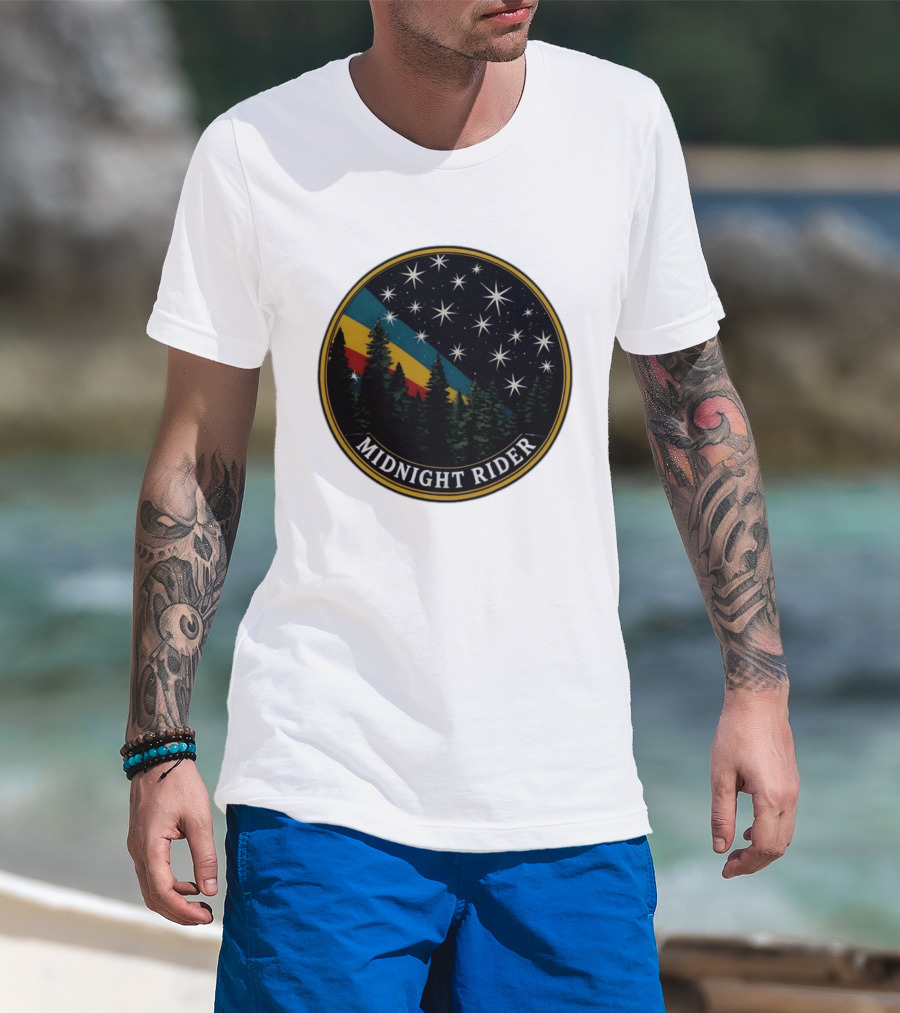 Midnight Rider Starry Night Pine Forest Retro Spectrum T-Shirt