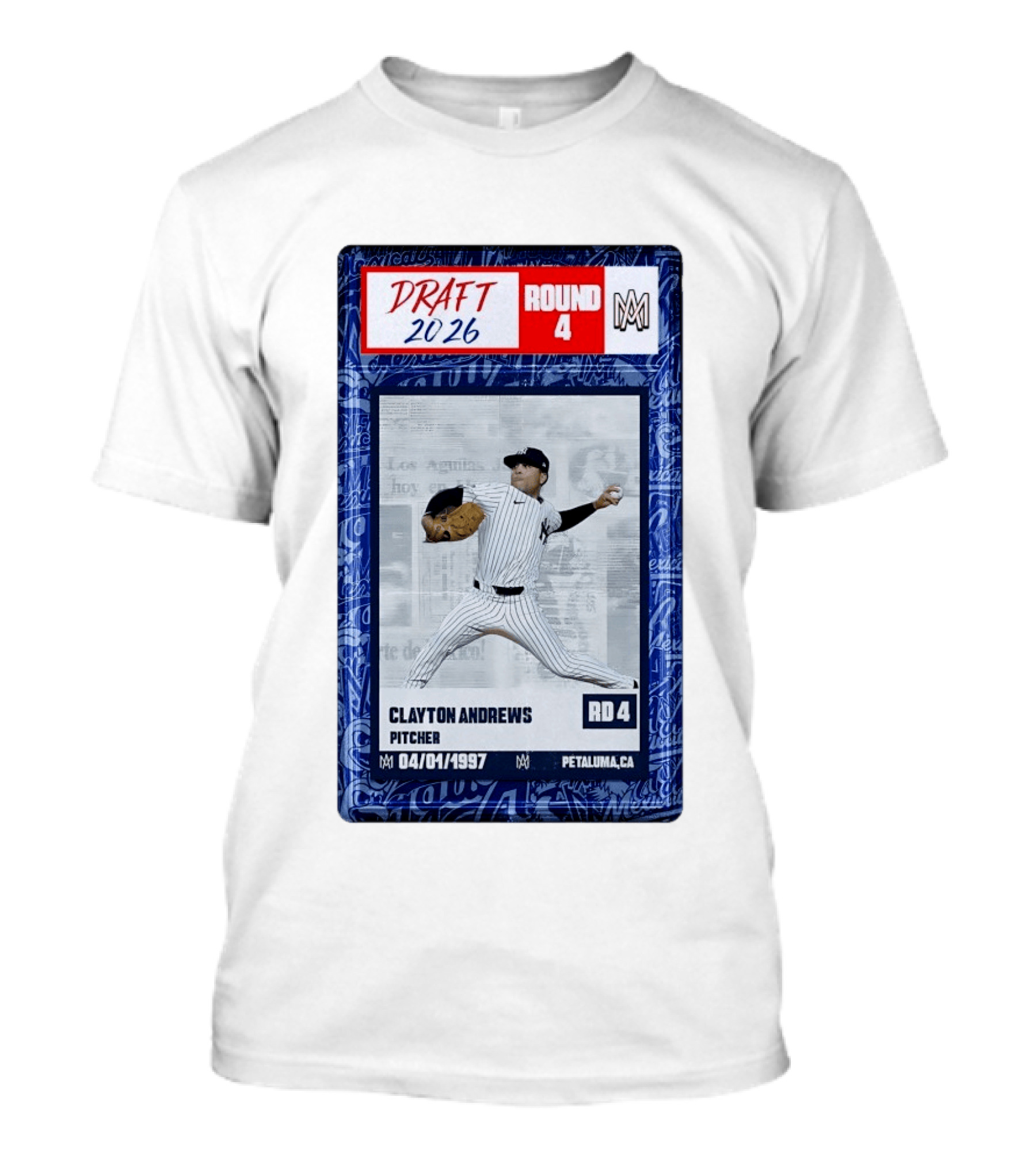 New York Yankees Clayton Andrews MLB Draft 2026 Round 4 Pitcher Trading Card T-Shirt