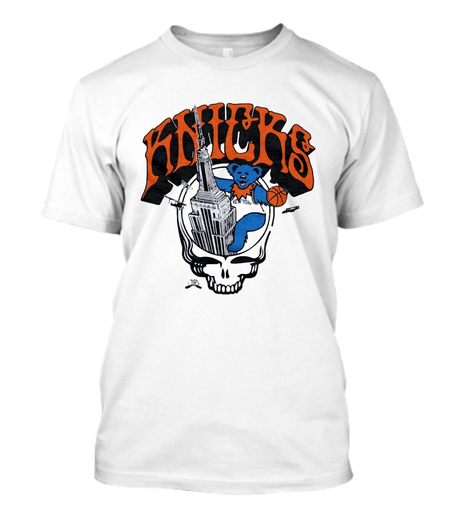 Knicks Grateful Dead Dancing Bear Empire State Building Skulls Basketball T-Shirt