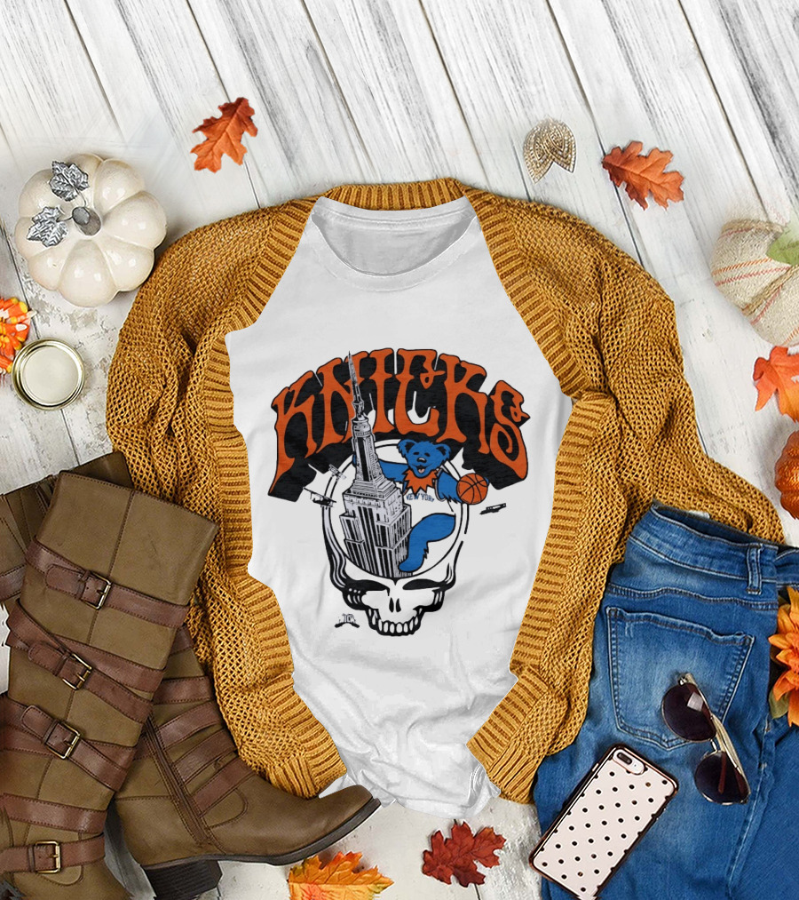 Knicks Grateful Dead Dancing Bear Empire State Building Skulls Basketball T-Shirt