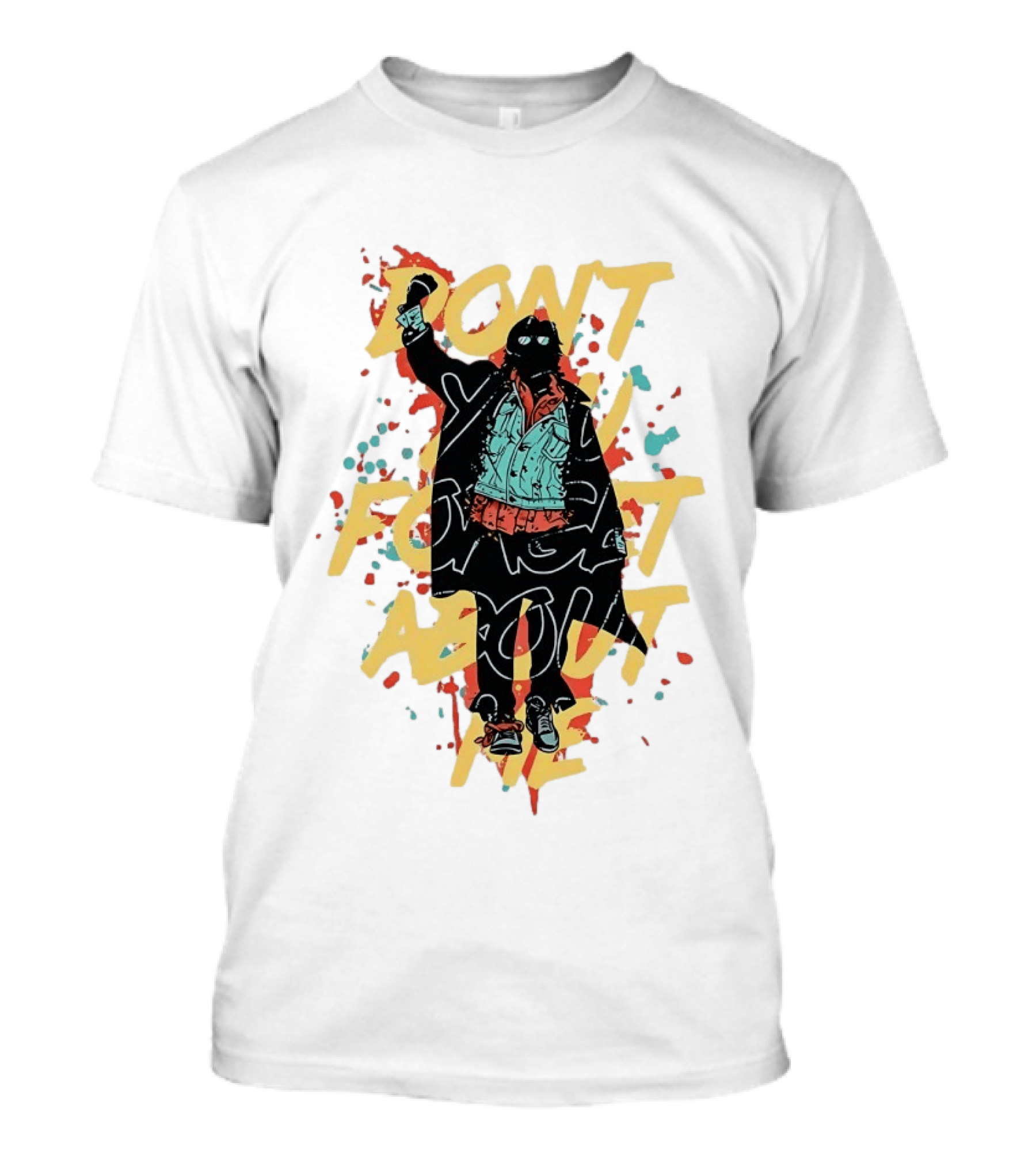 Don't Forget About Me Masked Figure Neon Paint Splatter T-Shirt