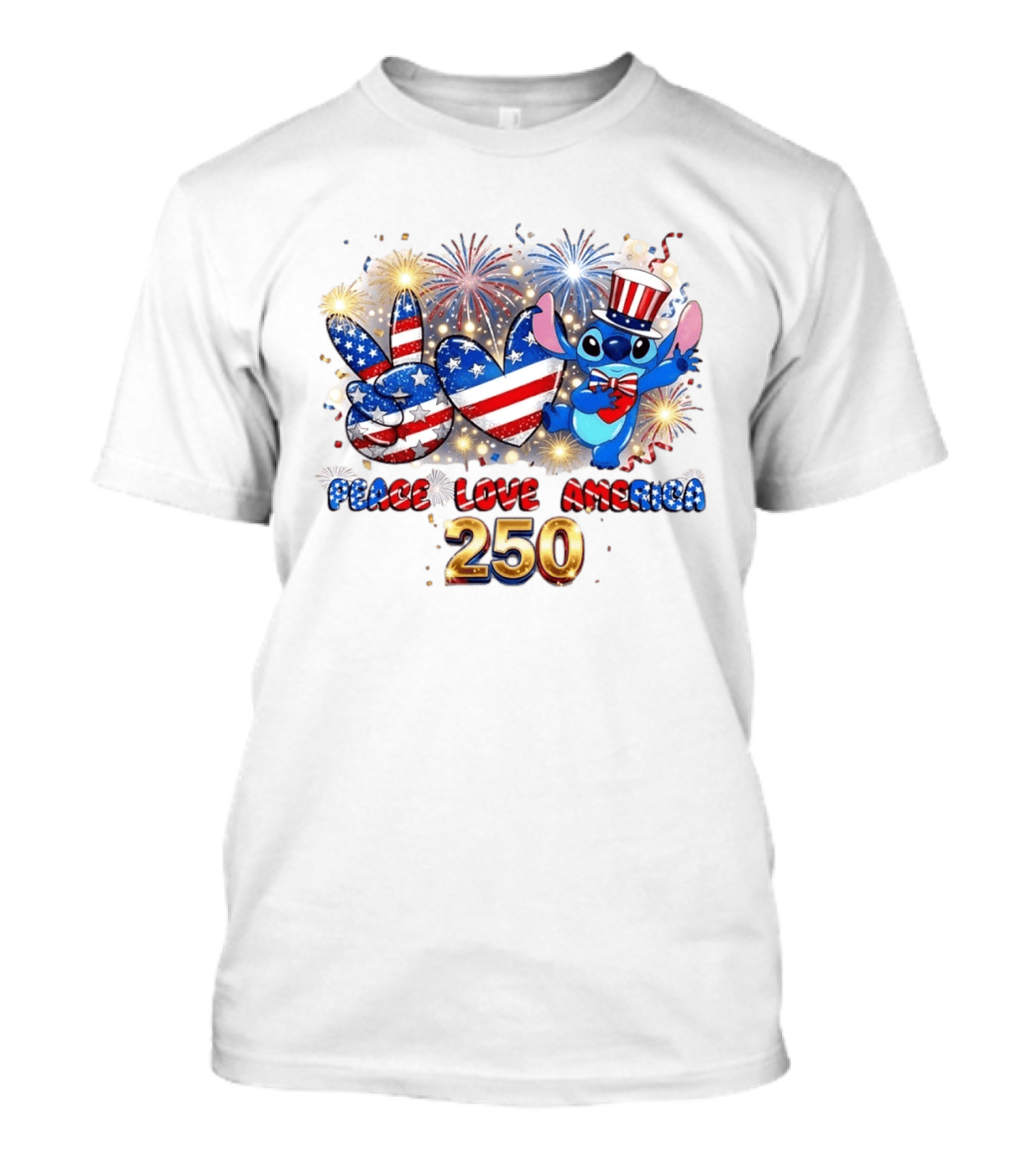 Peace Love America Stitch 250 4th Of July Celebration T-Shirt