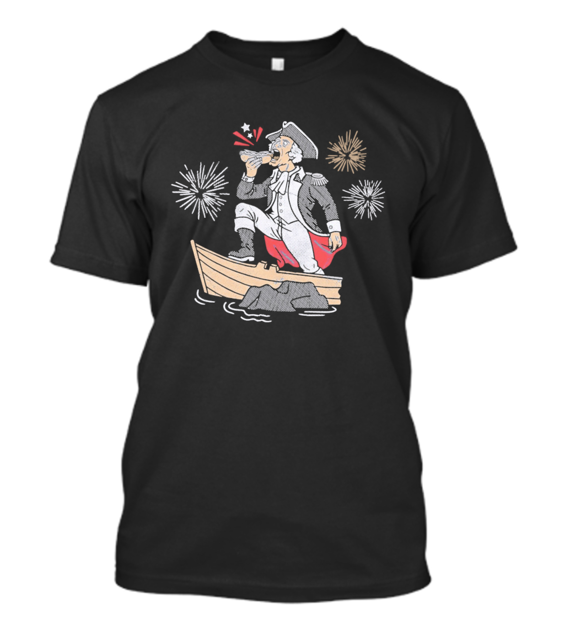 George Washington On Boat Eating Hot Dog With Fireworks Display T-Shirt