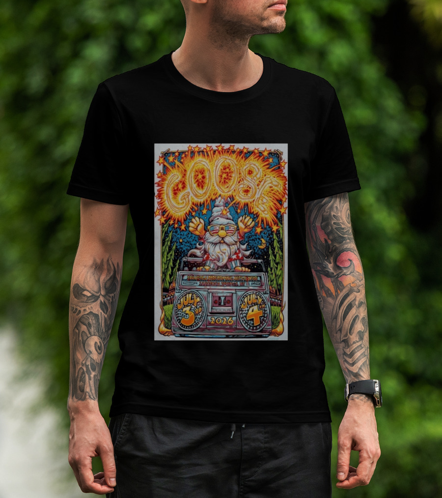 GOOSE July 3 4 2026 Saratoga Performing Arts Center Saratoga Springs NY Wizard Driving Van Fireworks Glasses Stars T-Shirt