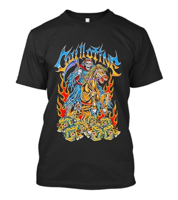 Guillotine Grim Reaper Riding Fiery Horse With Skull And Flames Heavy Metal Concert T-Shirt