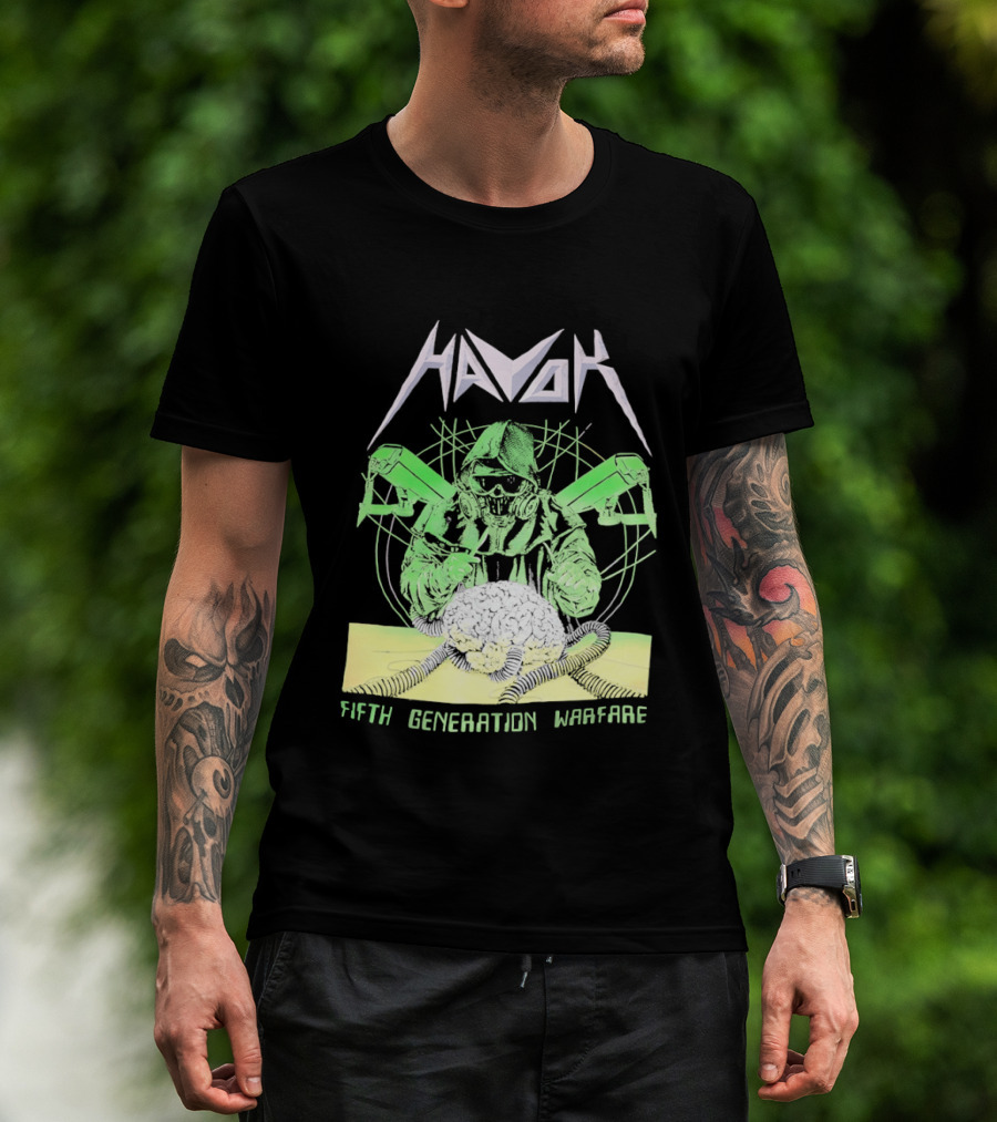 Havok Fifth Generation Warfare Mask Guns Skull T-Shirt