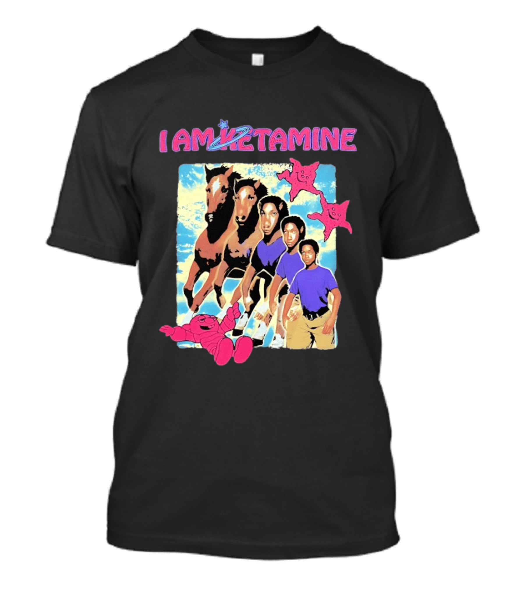 I AM KETAMINE Horse Morph Psychedelic Character Pink Stars T-Shirt