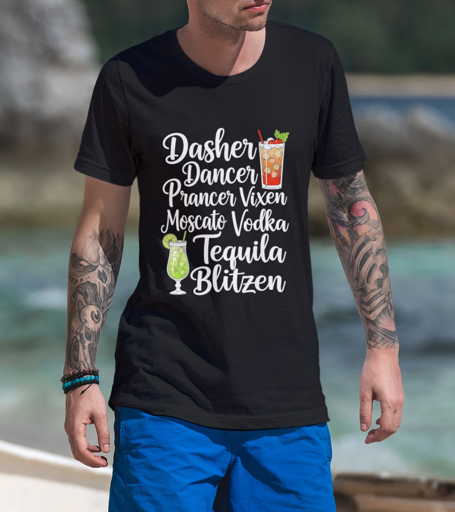 Dasher Dancer Prancer Vixen Moscato Vodka Tequila Blitzen Drinks Cocktail Glass T-Shirt