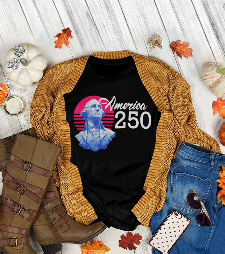 George Washington America 250 Synthwave Retro Bust T-Shirt