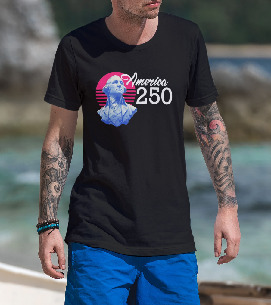 George Washington America 250 Synthwave Retro Bust T-Shirt
