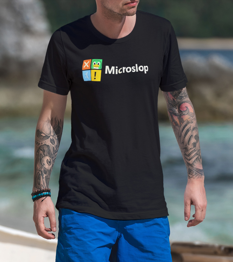 Microslop Parody Tux Penguin Windows Satire T-Shirt