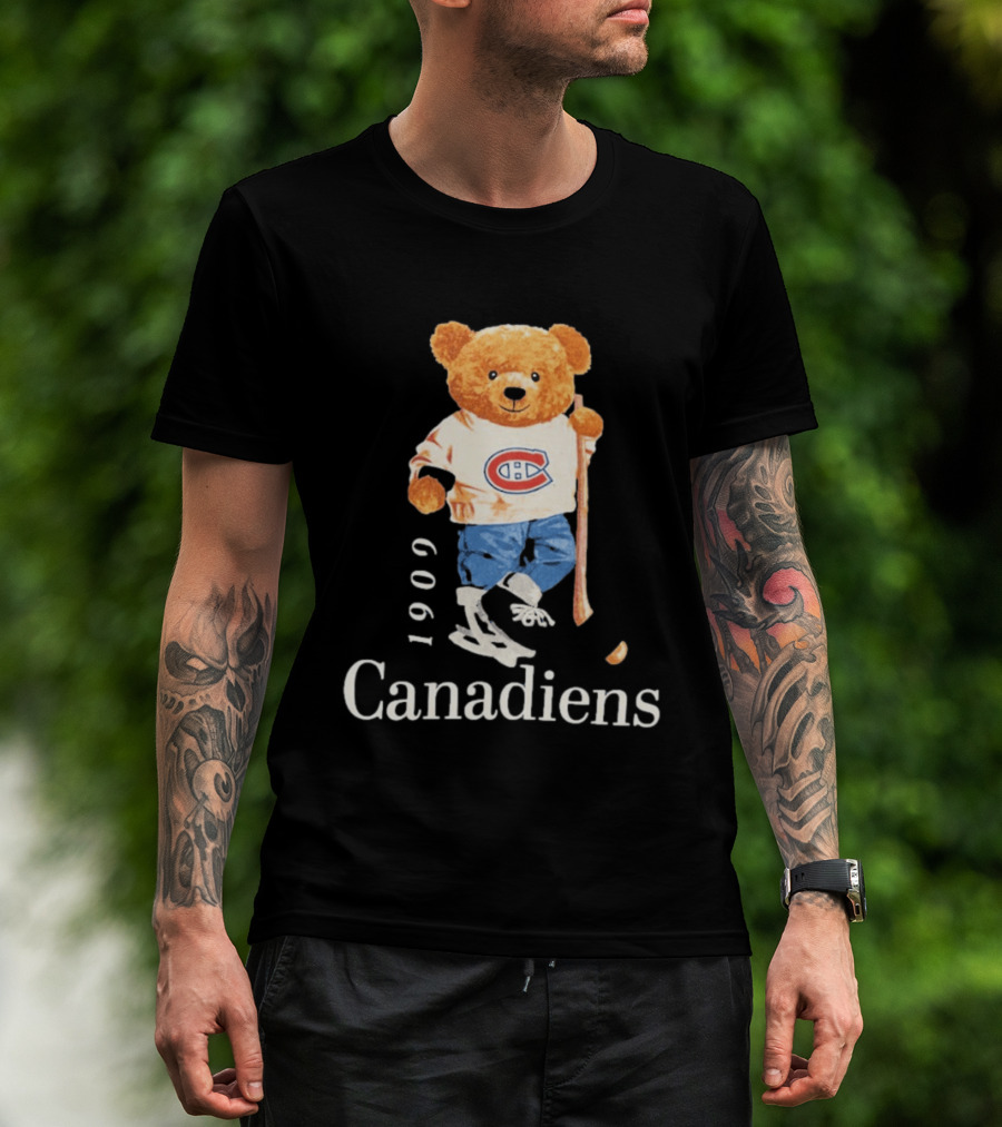 Montreal Canadiens 1909 Hockey Bear With Stick And Skates T-Shirt