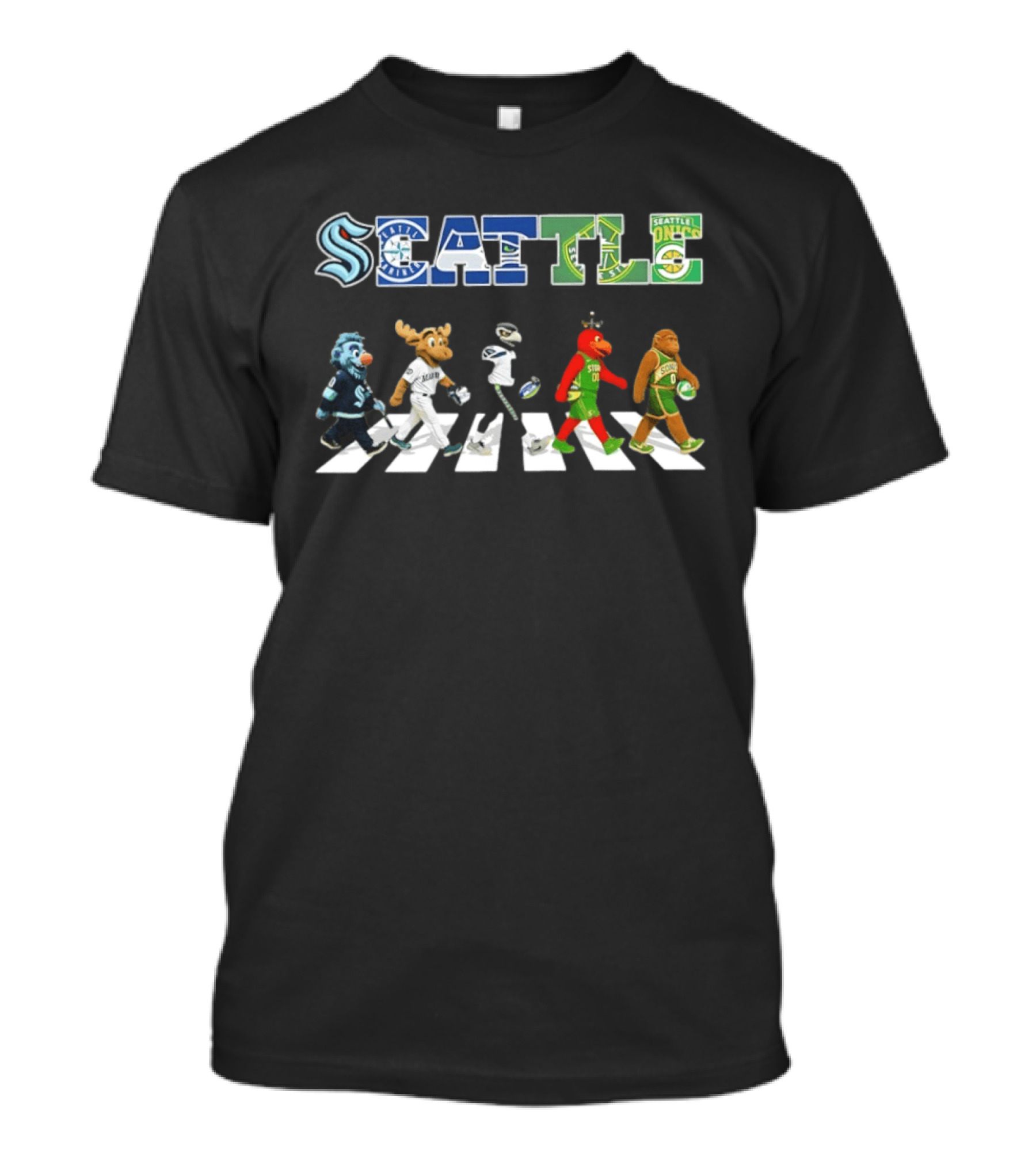 Seattle Kraken Mariners Seahawks Storm Sonics Mascots Abbey Road 2026 T-Shirt