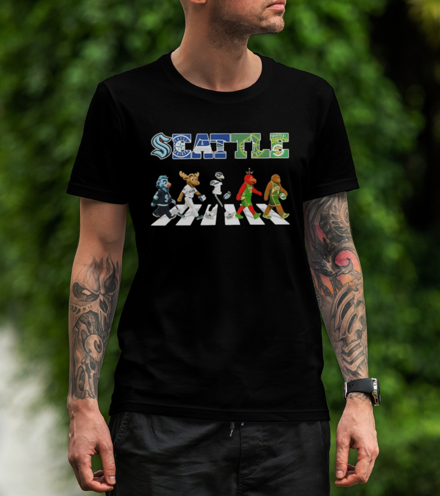 Seattle Kraken Mariners Seahawks Storm Sonics Mascots Abbey Road 2026 T-Shirt