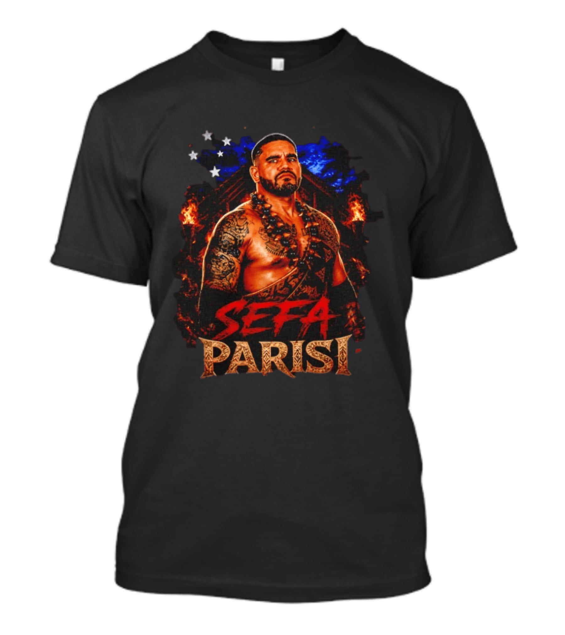 Sefa Parisi Samoan Wrestling Warrior With Tattoo And Tiki Torch T-Shirt