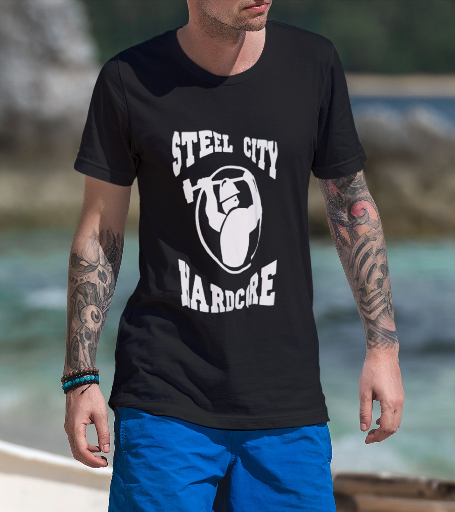 Steel City Hardcore Pittsburgh Worker Hammer Circle T-Shirt