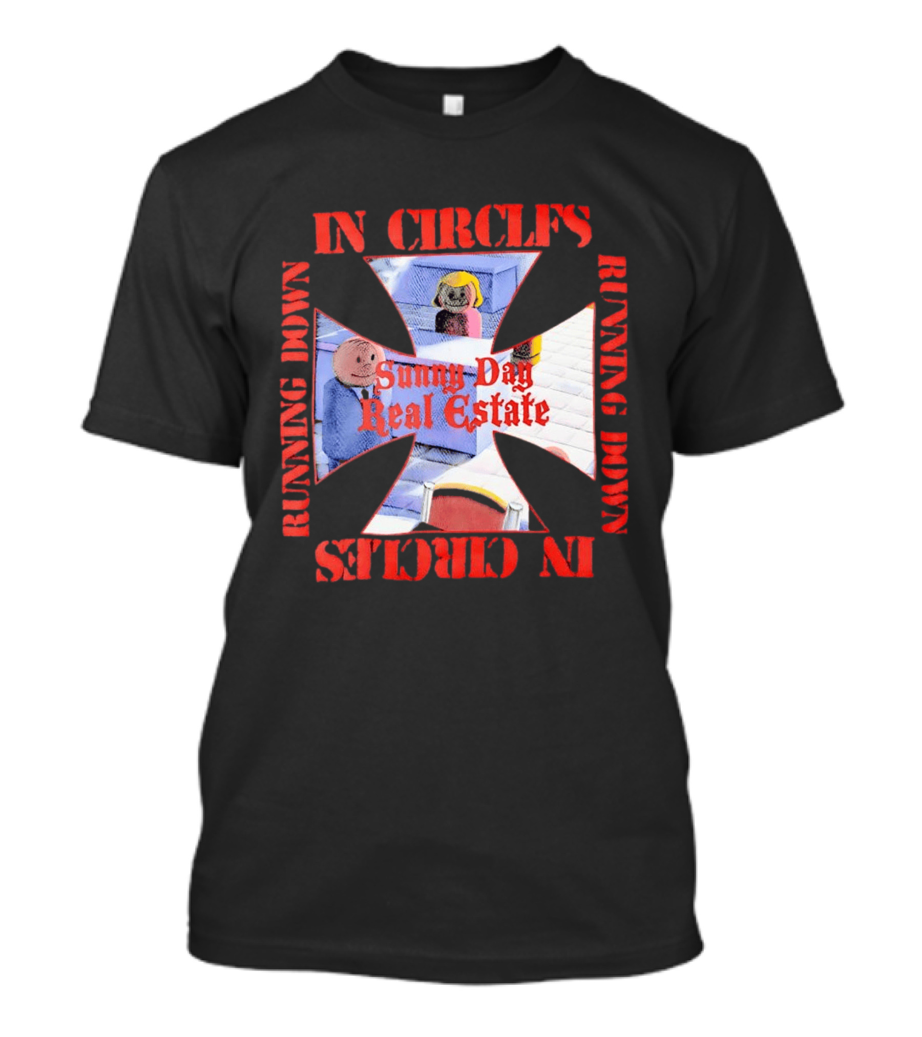 Sunny Day Real Estate In Circles Running Down Vibrant Cross Characters T-Shirt