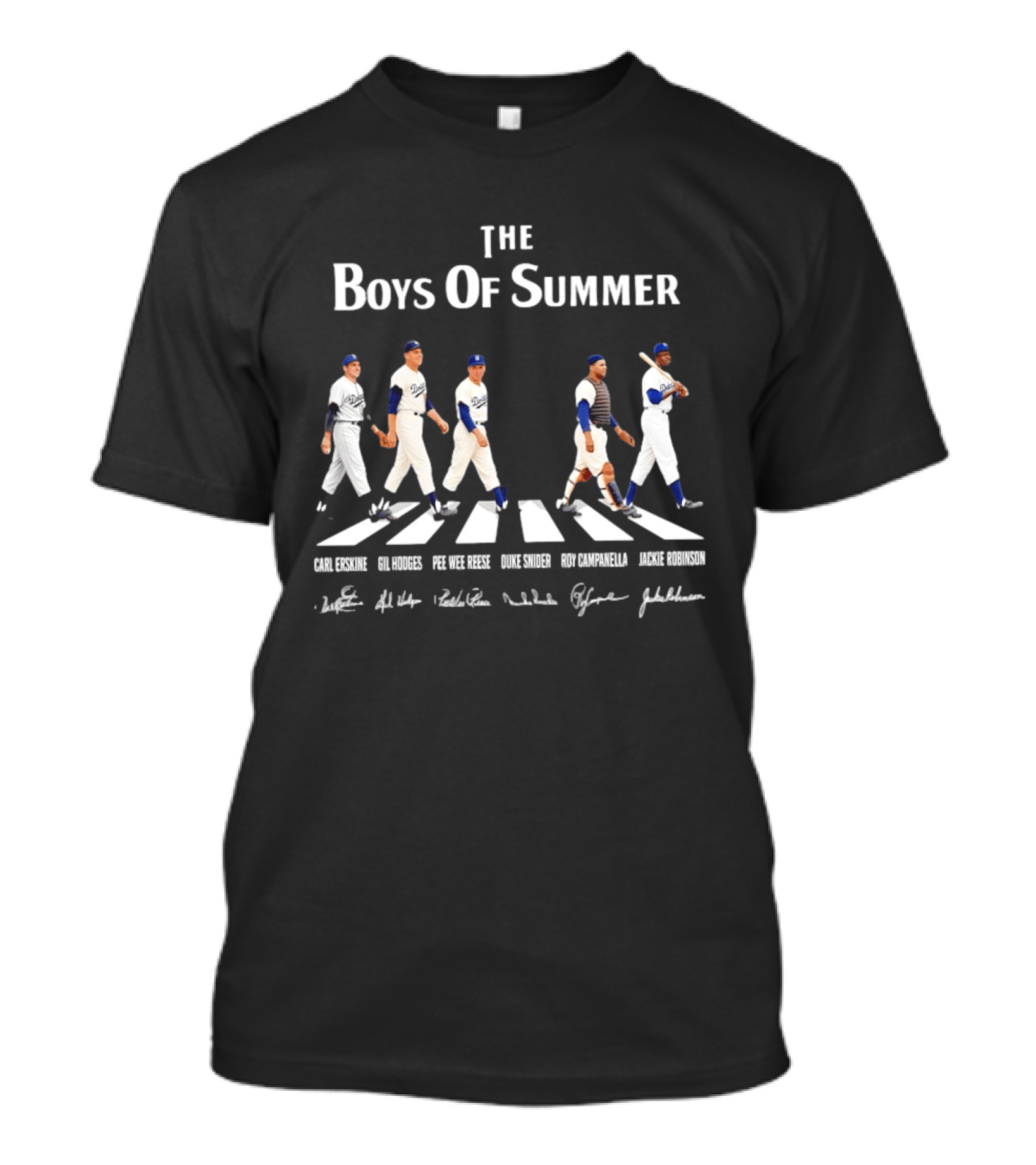 The Boys Of Summer Brooklyn Dodgers Carl Erskine Gil Hodges Pee Wee Reese Duke Snider Roy Campanella Jackie Robinson Abbey Road Signatures T-Shirt