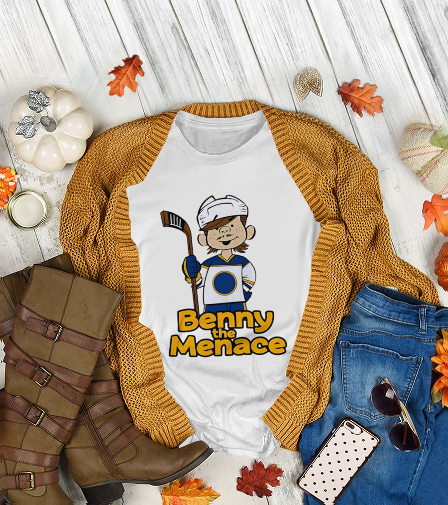 Benny the Menace Jordan Binnington St Louis Blues NHL Hockey Player Cartoon T-Shirt