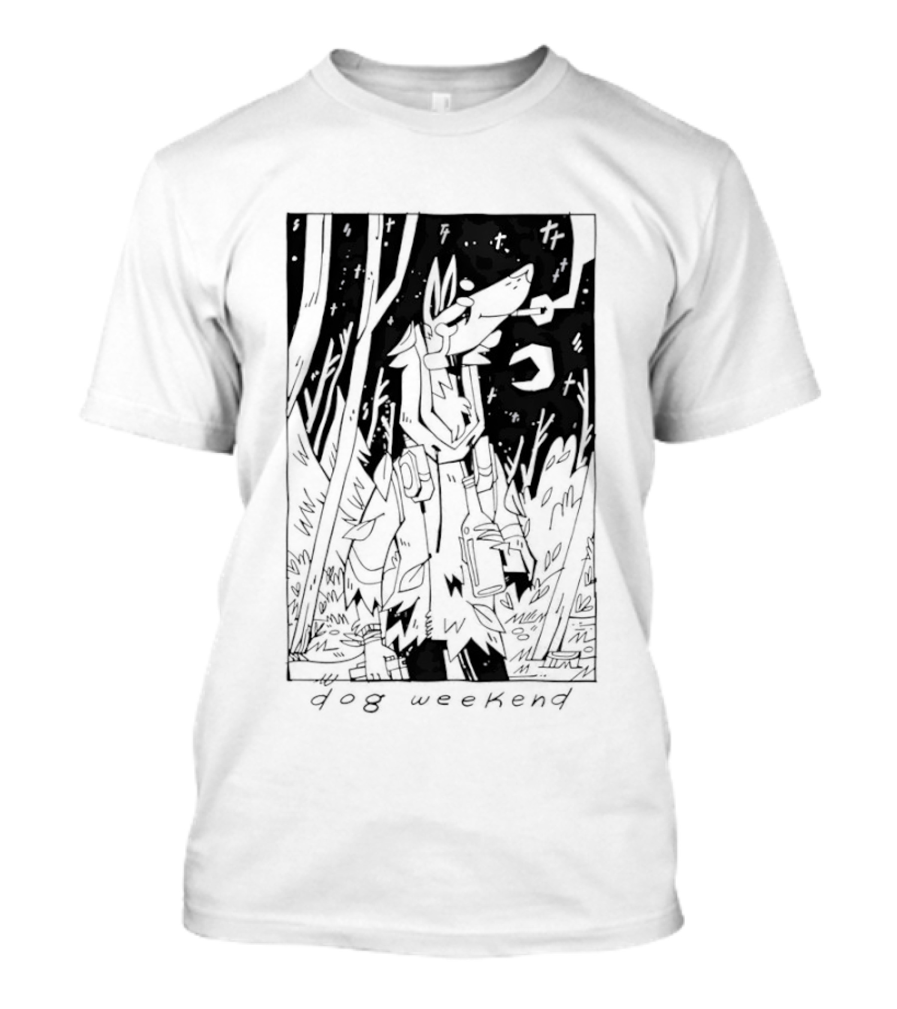 Dog Woods Weekend Forest Scene With Moon And Trees T-Shirt