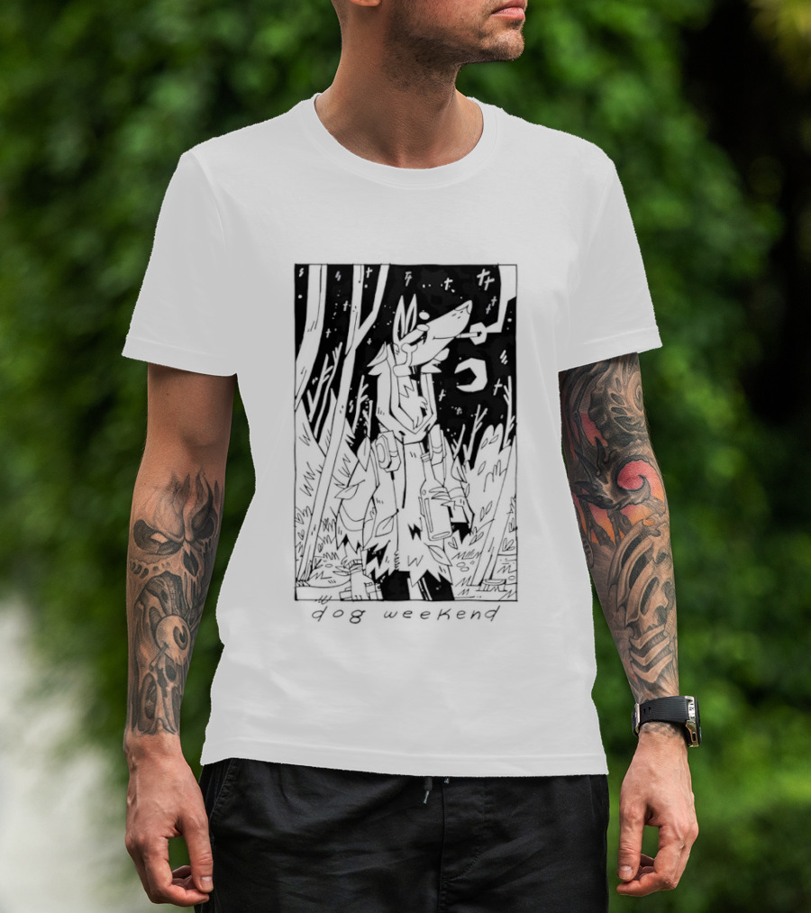 Dog Woods Weekend Forest Scene With Moon And Trees T-Shirt